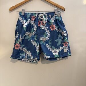 The Endless Summer Men's Floral Swim Shorts Drawstring Mesh Lined Size S Blue